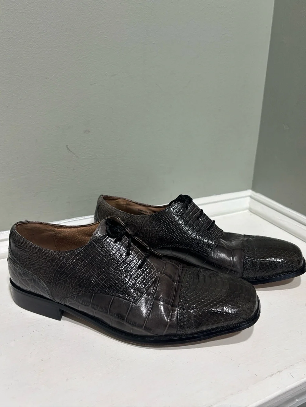Stacy Adam’s Men's Hunter Green Genuine Snake Skin Leather Oxford Dress Shoes-10